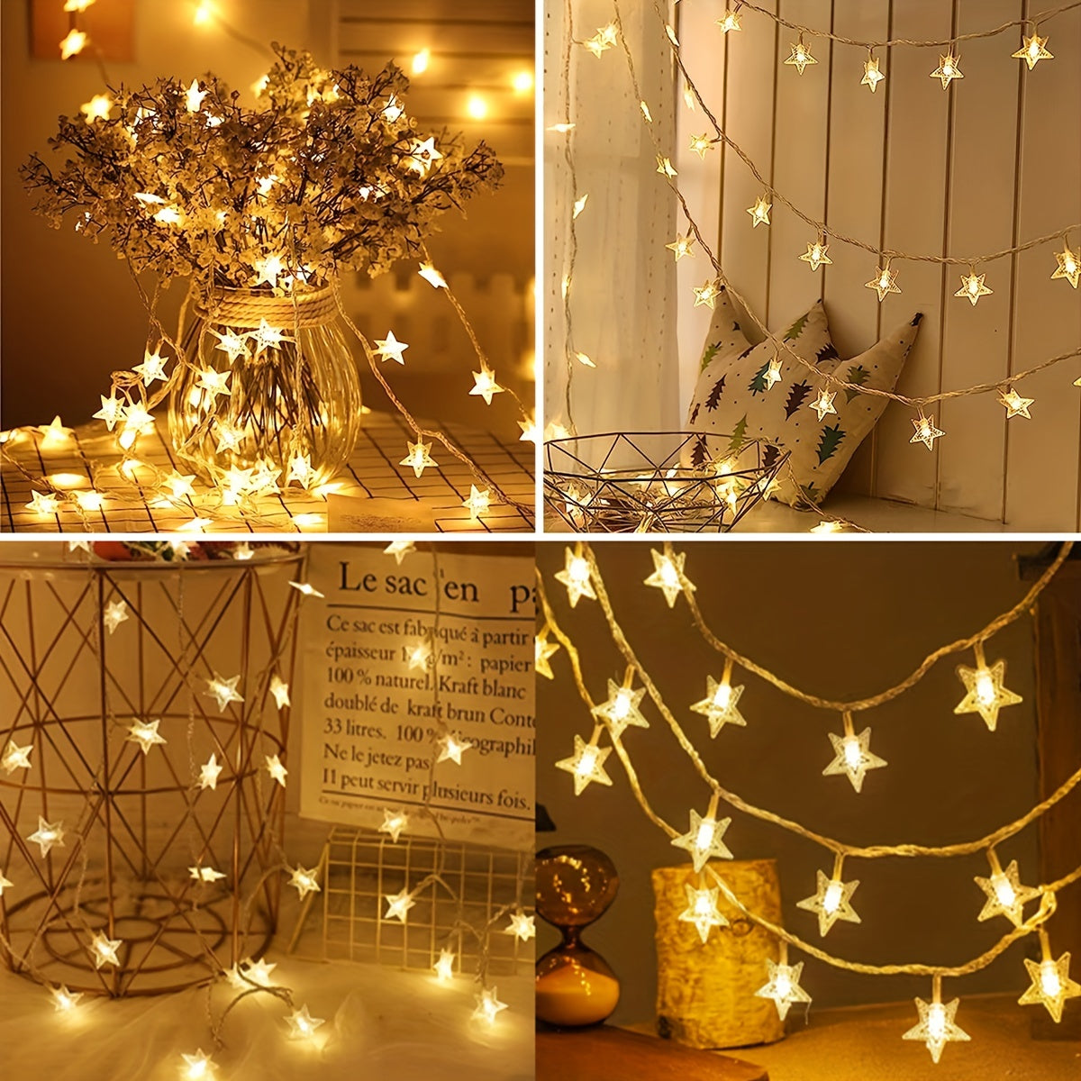 LED Star Fairy String Lights, Battery Powered, Warm White