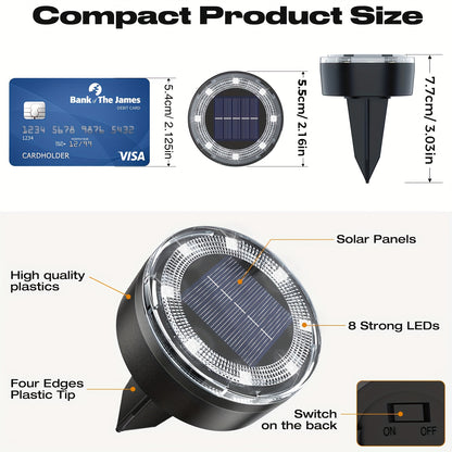 Solar In-Ground Garden Lights, 8 LEDs, IP44, 4–24 Pack