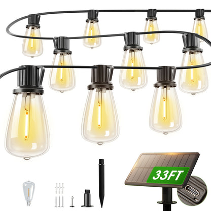Solar LED String Lights, ST38 Edison Bulbs, Waterproof, 50–200ft