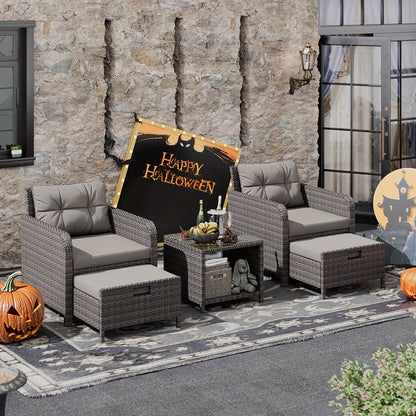 5-Piece Wicker Patio Set, Lounge Chairs, Ottomans & Glass Table