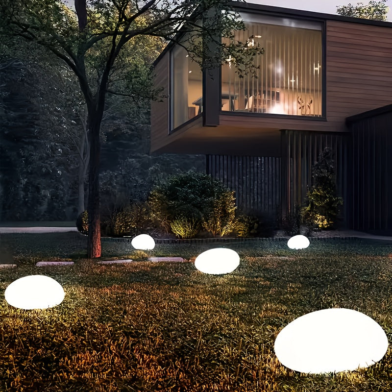 Solar Luminous Pebble Garden Lights, 4-Pack, Warm or White
