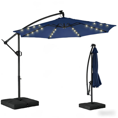 Solar LED Cantilever Patio Umbrella, 10ft, UPF50+, with Base