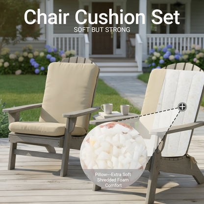 Adirondack Chair Cushion with Ties, Weatherproof, 2" Thick, Cream