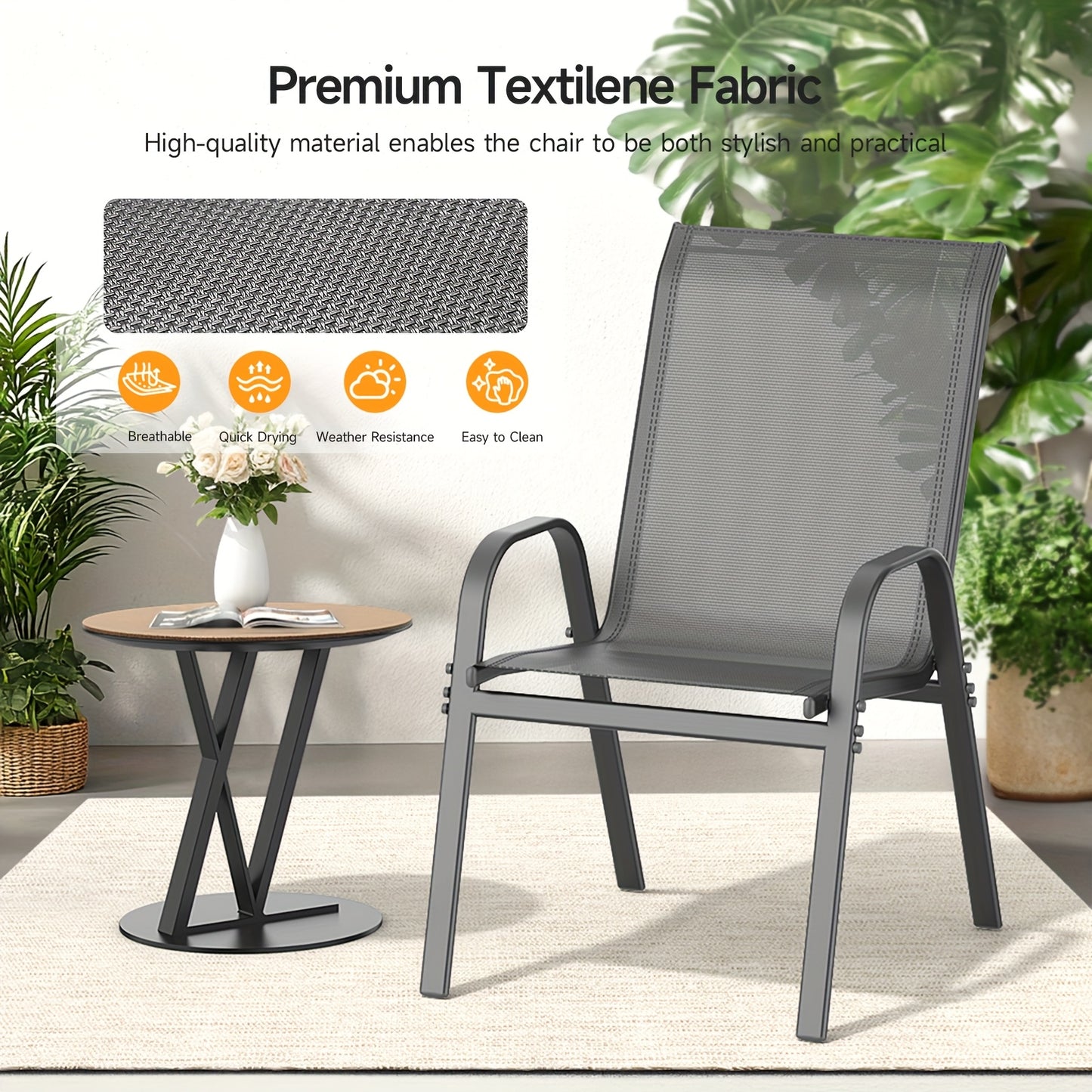 Outdoor Patio Dining Chairs, Textilene, High Back, Set of 2–6