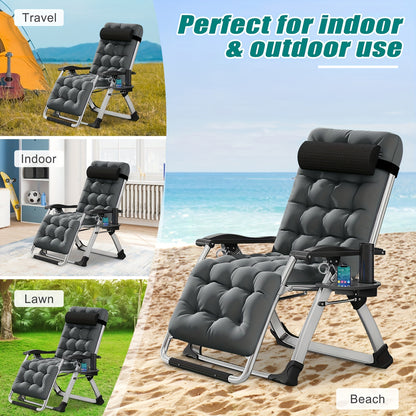 Zero Gravity Reclining Patio Chair, Folding, Cup Holder, Cushioned