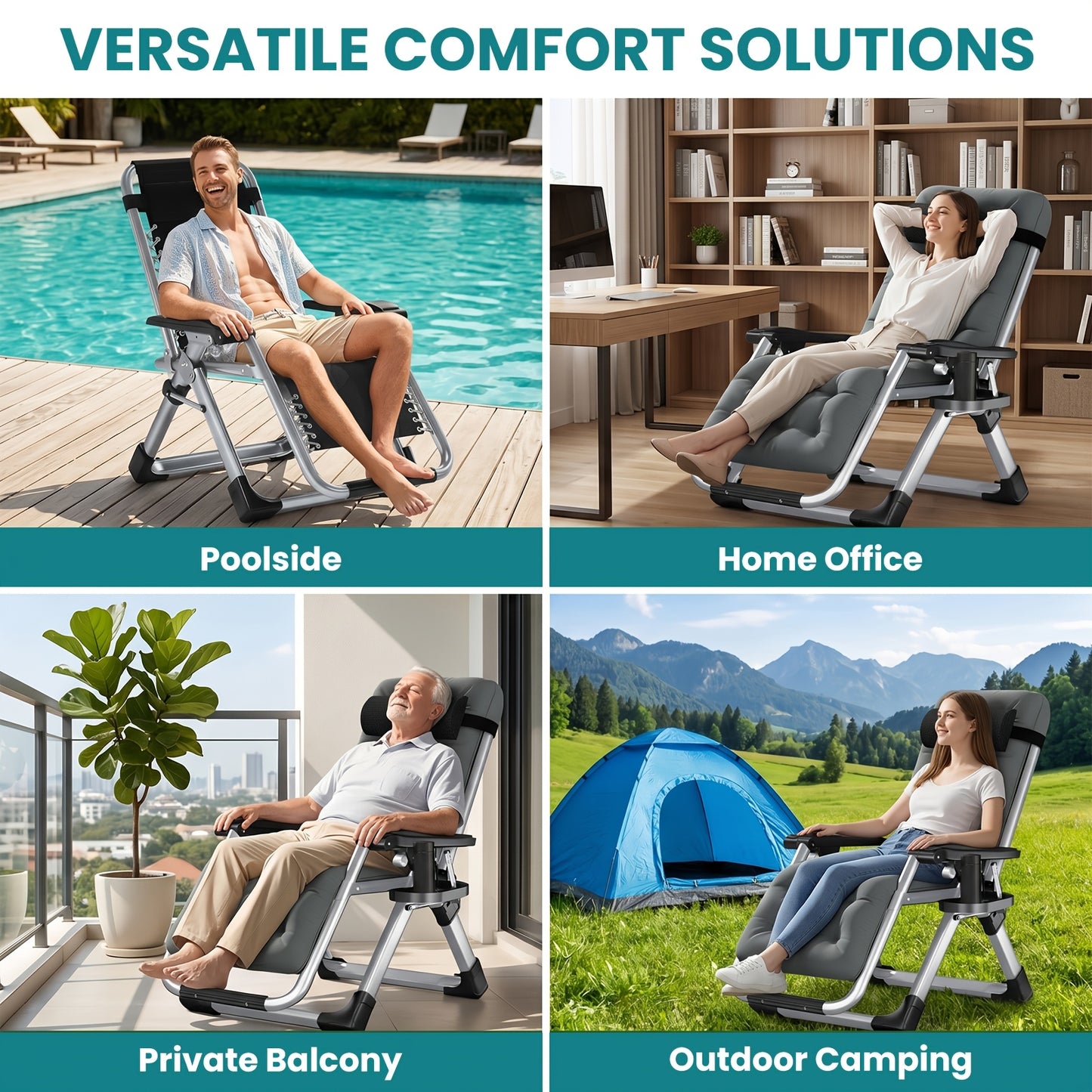 Zero Gravity Reclining Patio Chair, Folding, Cup Holder, Cushioned