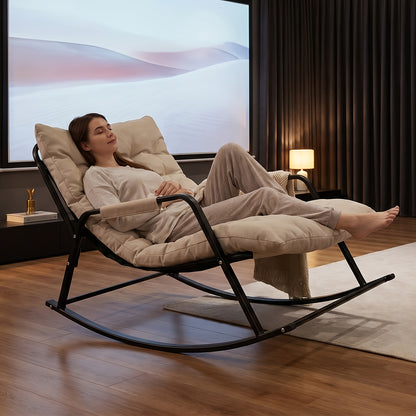 Oversized Metal Rocking Lounge Chair, High Back, Thick Cushion