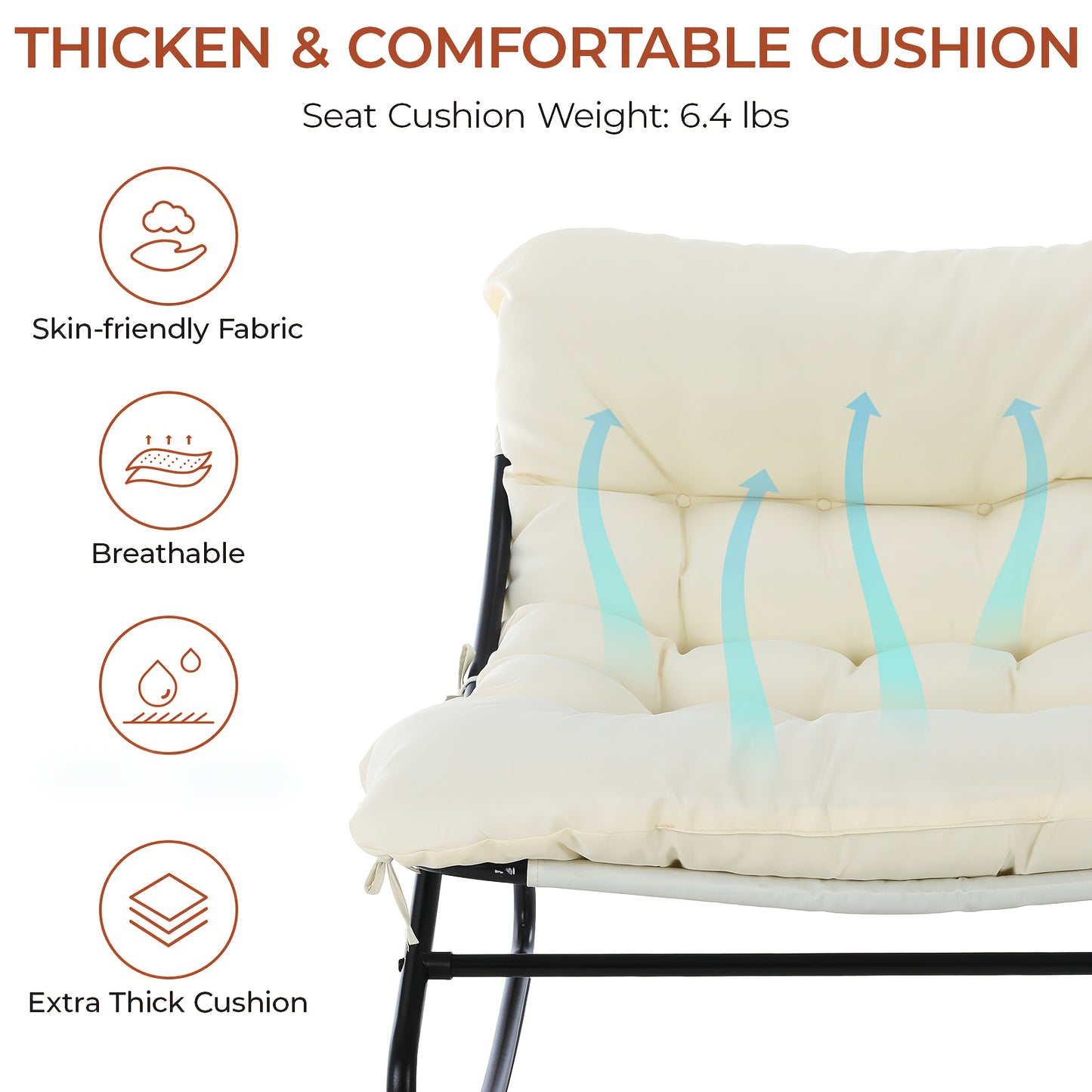 Papasan Rocking Chair with Ottoman, Metal Frame, Cushioned