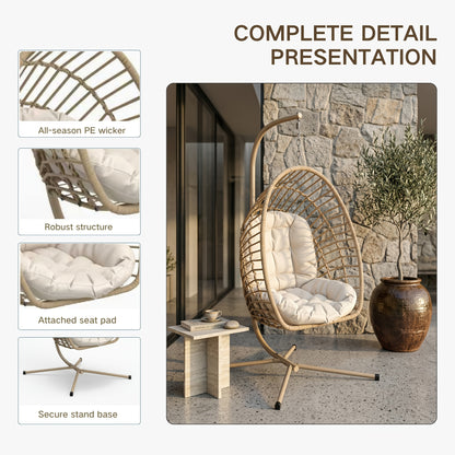 Hanging Rattan Egg Chair with Stand, Foldable, 350 lbs, Outdoor