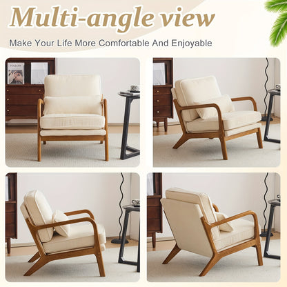 Mid-Century Accent Chair, Wide Armrests, Upholstered, with Pillow