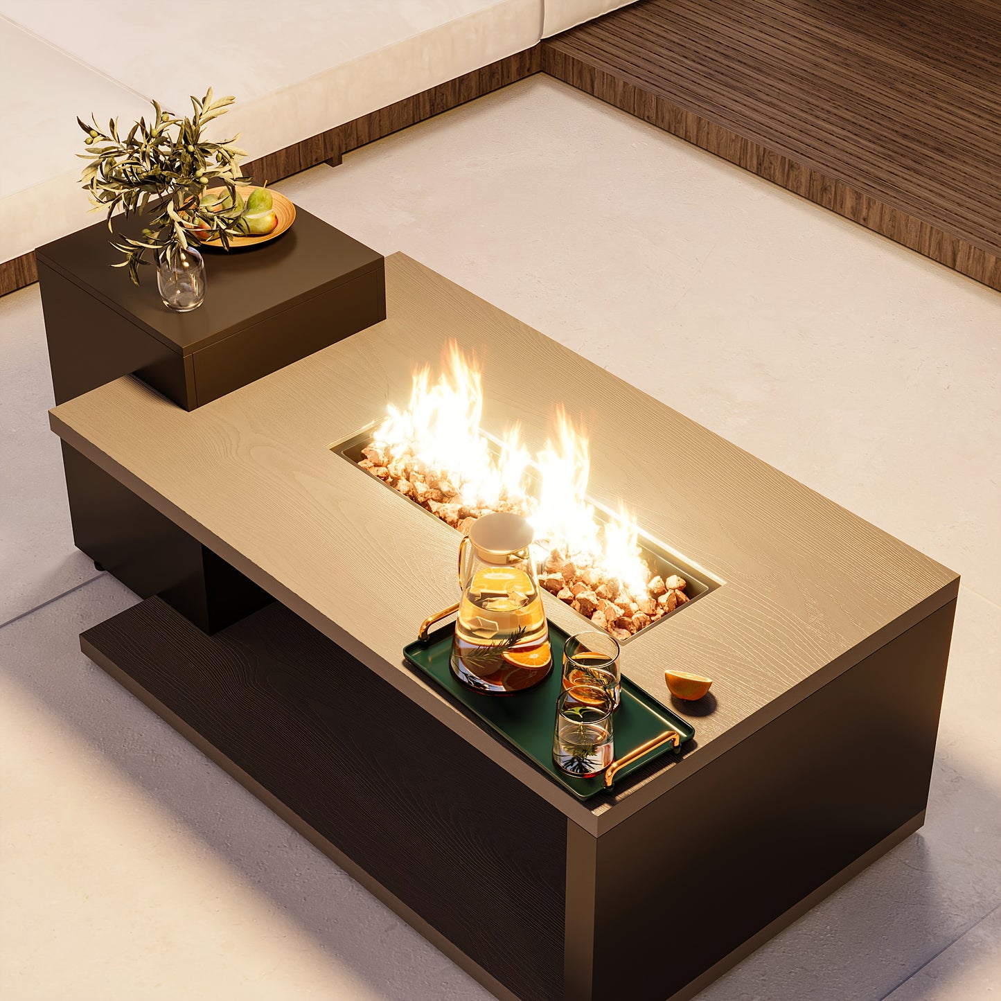 All-Weather Steel Outdoor Coffee Table, 53" Wood Grain, Easy Assembly