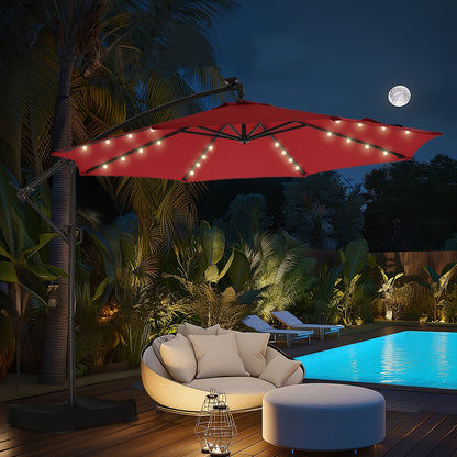 Solar LED Cantilever Patio Umbrella, 10ft, UPF50+, with Base