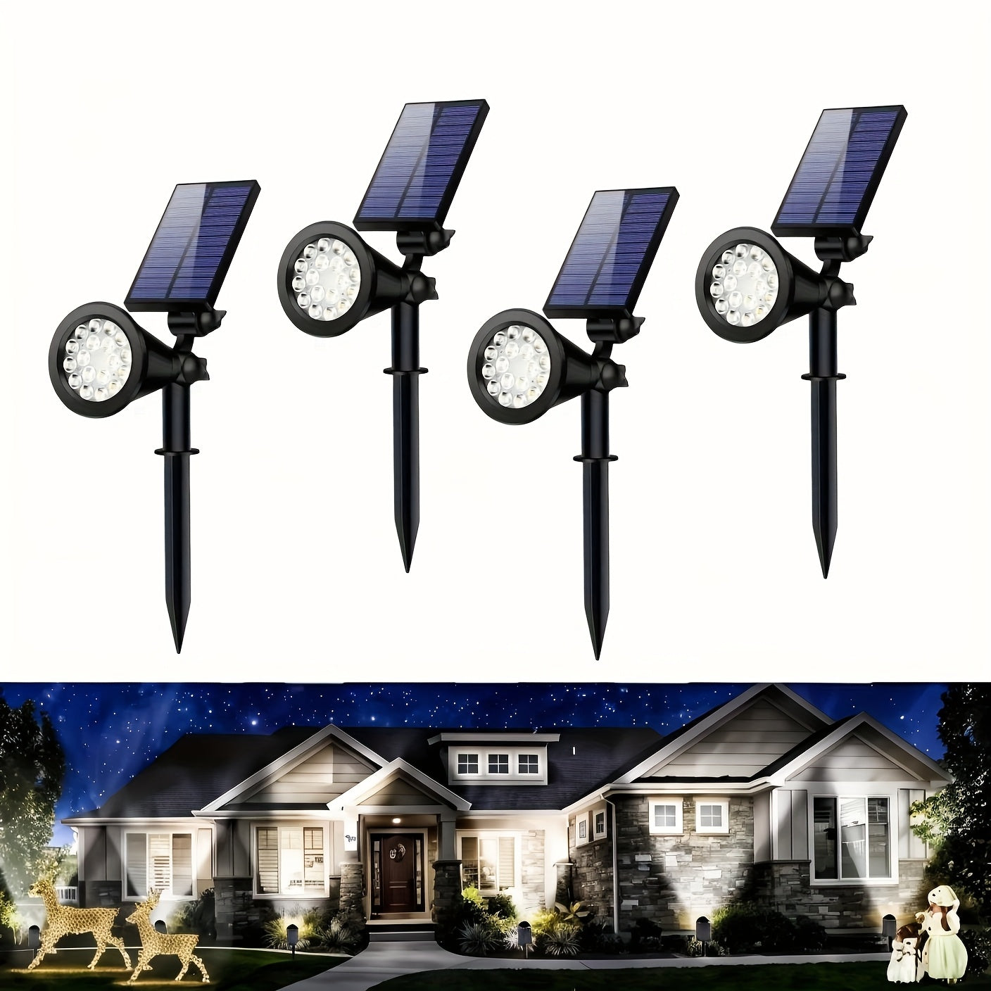 Solar Landscape Spotlights, 18 LEDs, IP44, 3-Level Dimming
