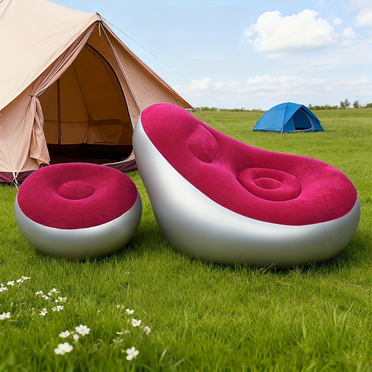 Inflatable Outdoor Lounge Chair & Footstool, Portable, Heavy-Duty