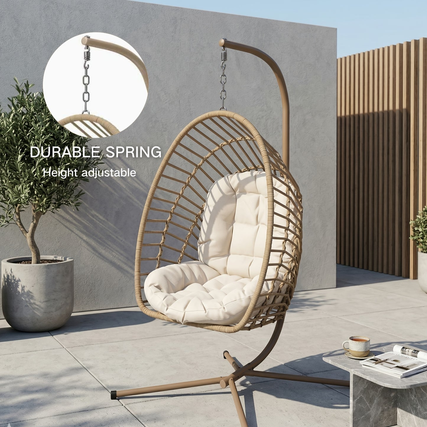Hanging Rattan Egg Chair with Stand, Foldable, 350 lbs, Outdoor