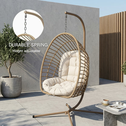 Hanging Rattan Egg Chair with Stand, Foldable, 350 lbs, Outdoor