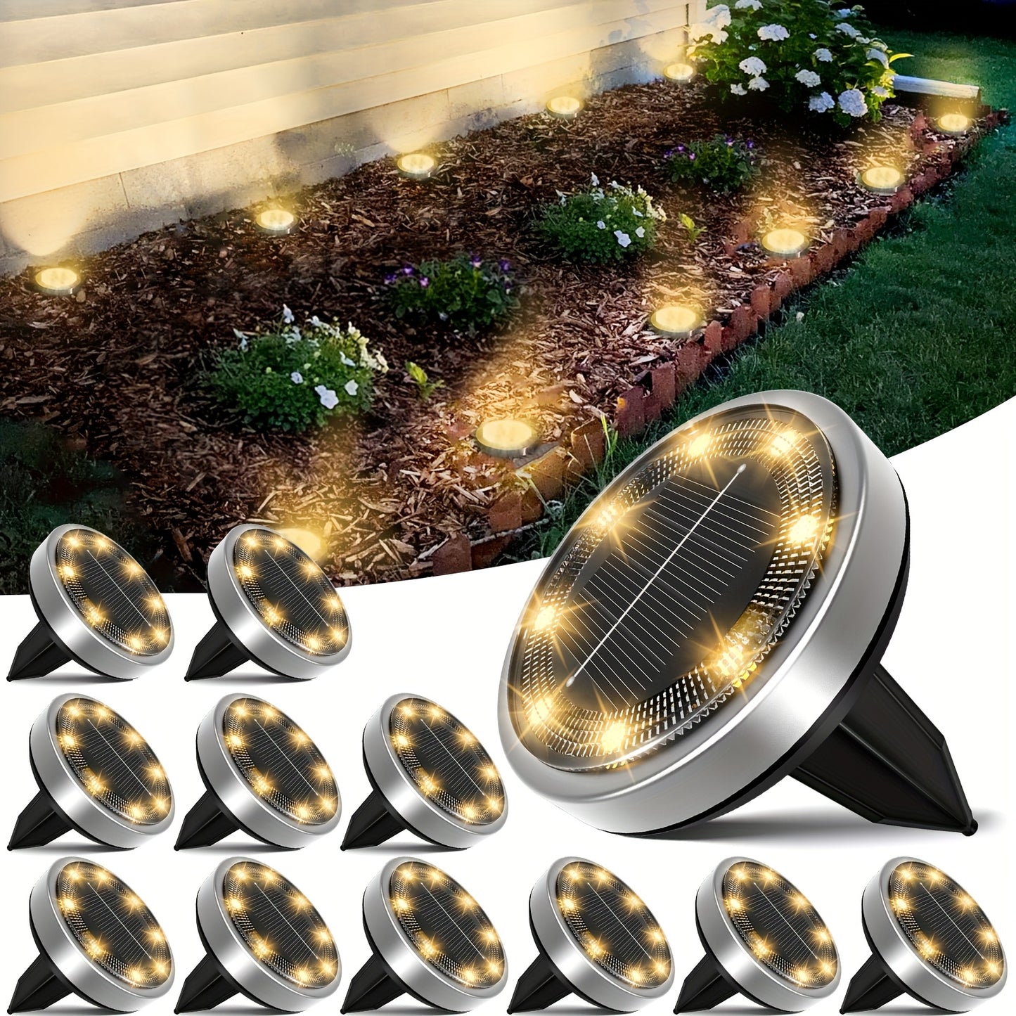 Solar In-Ground Garden Lights, 8 LEDs, IP44, 4–24 Pack