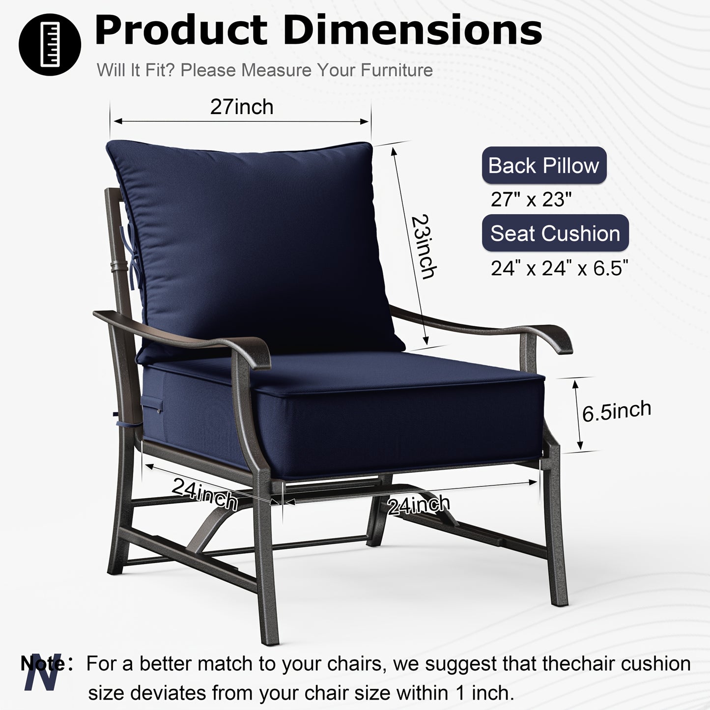 Square Patio Cushions, 24" × 24", Memory Foam, Waterproof, Multi-Pack