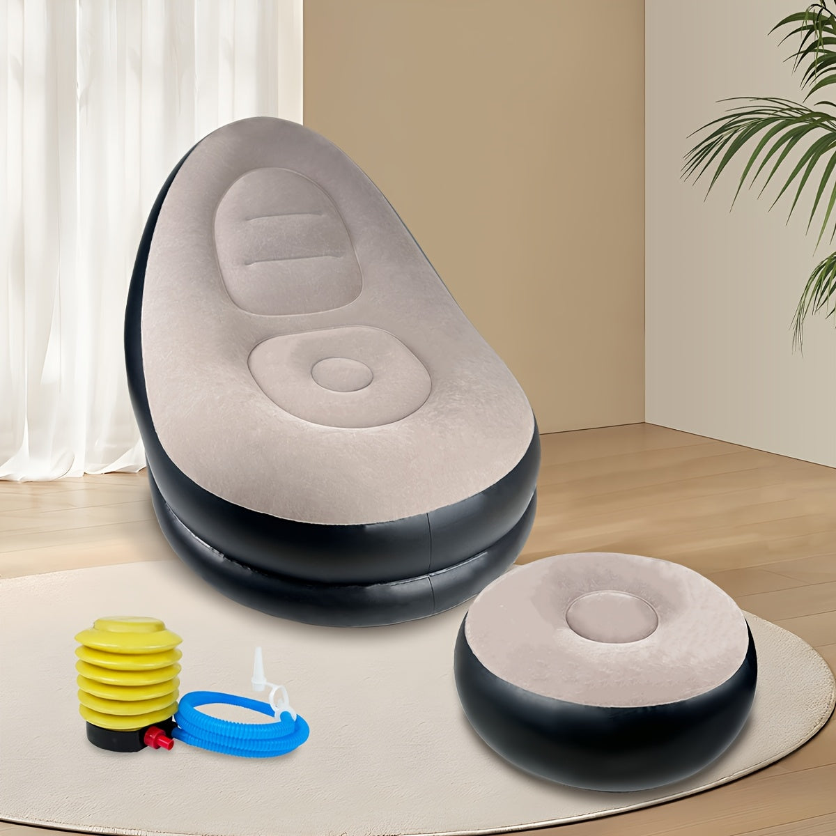 Inflatable Outdoor Lounge Chair & Footstool, Portable, Heavy-Duty