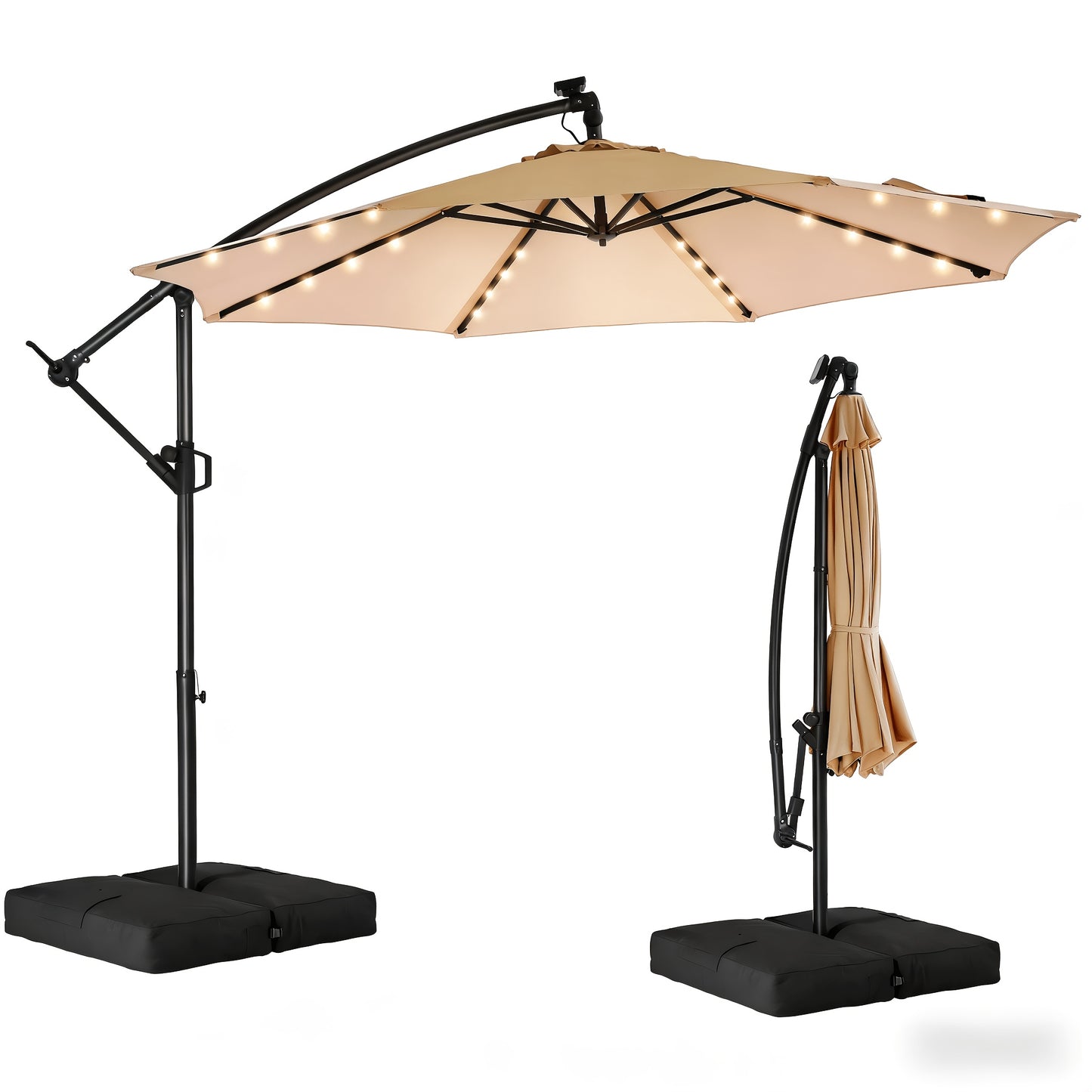Solar LED Cantilever Patio Umbrella, 10ft, UPF50+, with Base
