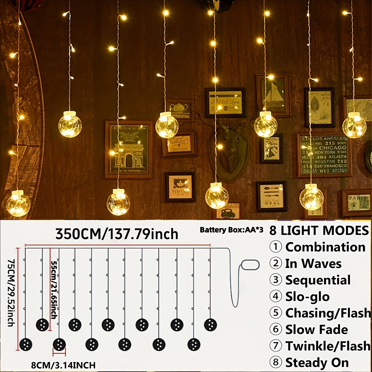 Wishing Ball LED String Lights, 108 LEDs, 8 Lighting Modes