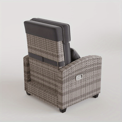 Rattan Patio Recliner, 150° Lay-Flat, Adjustable Footrest, Flip Table