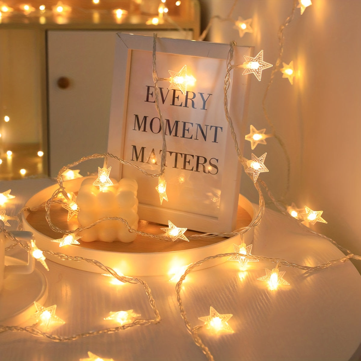 LED Star Fairy String Lights, Battery Powered, Warm White