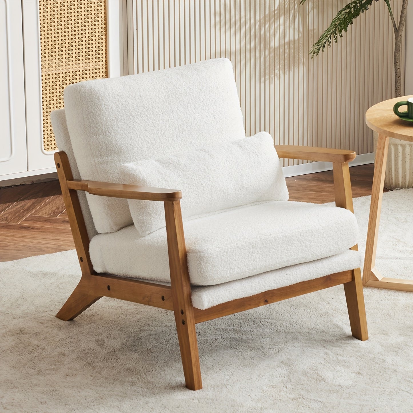 Mid-Century Accent Chair, Wide Armrests, Upholstered, with Pillow