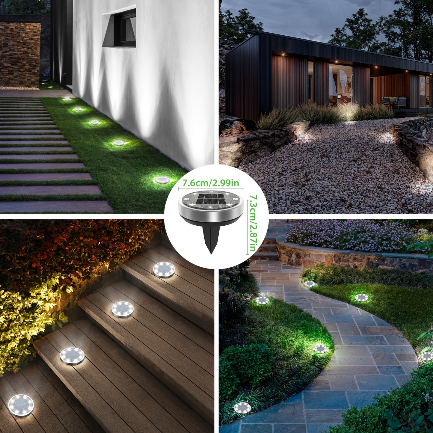 Solar In-Ground Garden Lights, 8 LEDs, IP44, 4–24 Pack