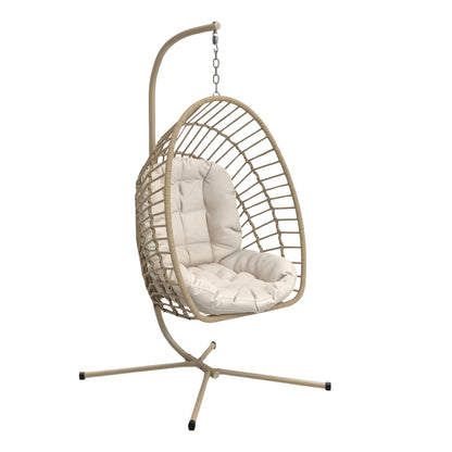 Hanging Rattan Egg Chair with Stand, Foldable, 350 lbs, Outdoor