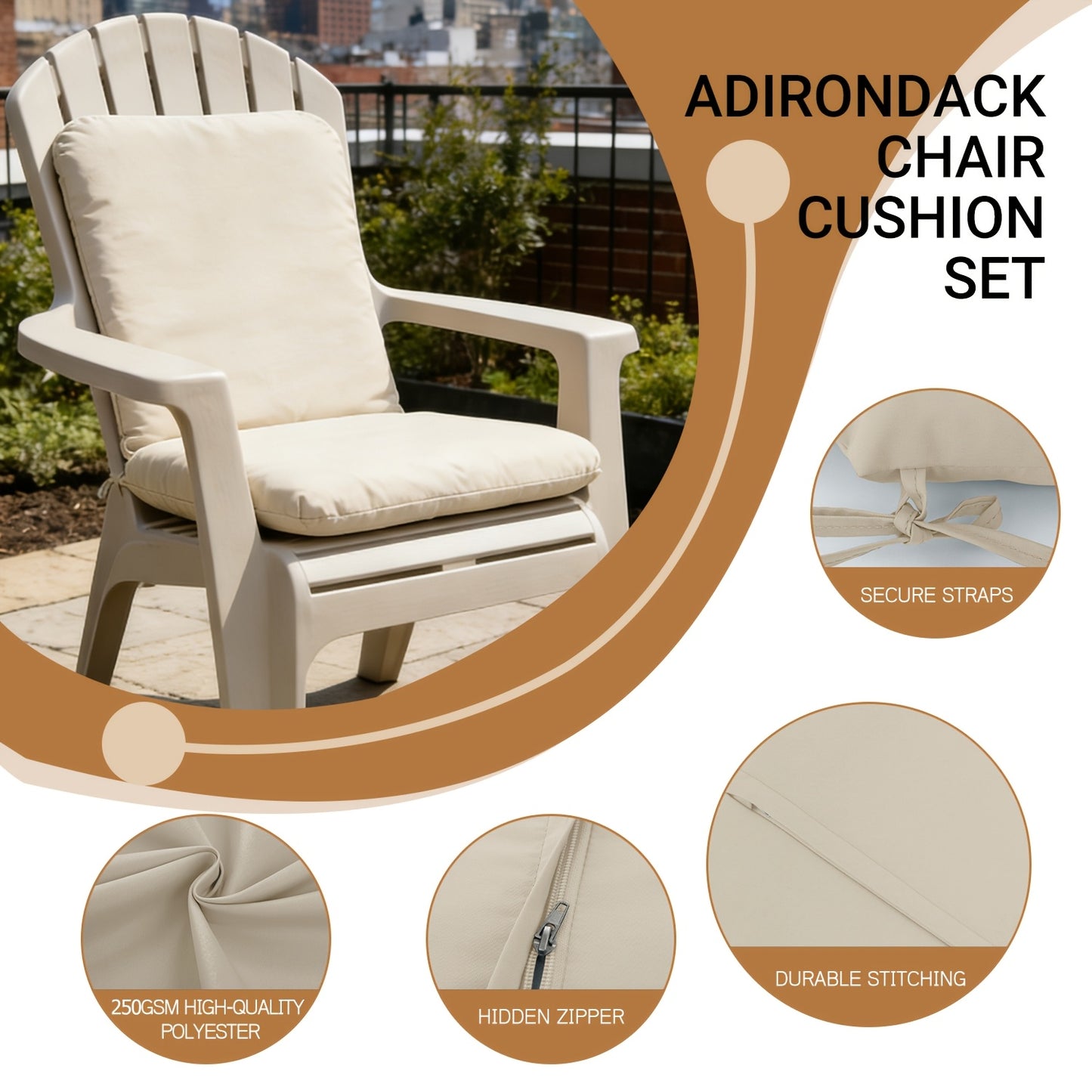 Adirondack Chair Cushion, 47" × 19", Fade-Resistant, 1 or 2-Pack