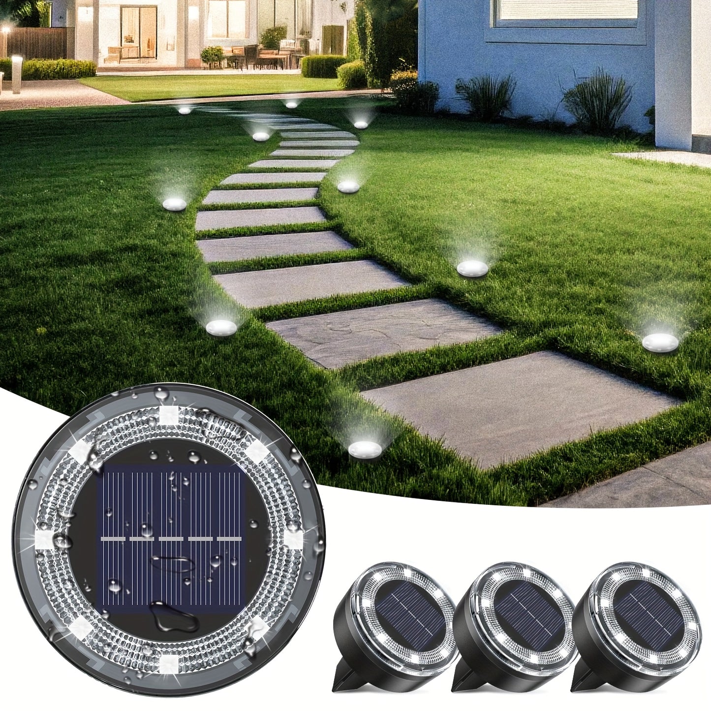 Solar In-Ground Garden Lights, 8 LEDs, IP44, 4–24 Pack