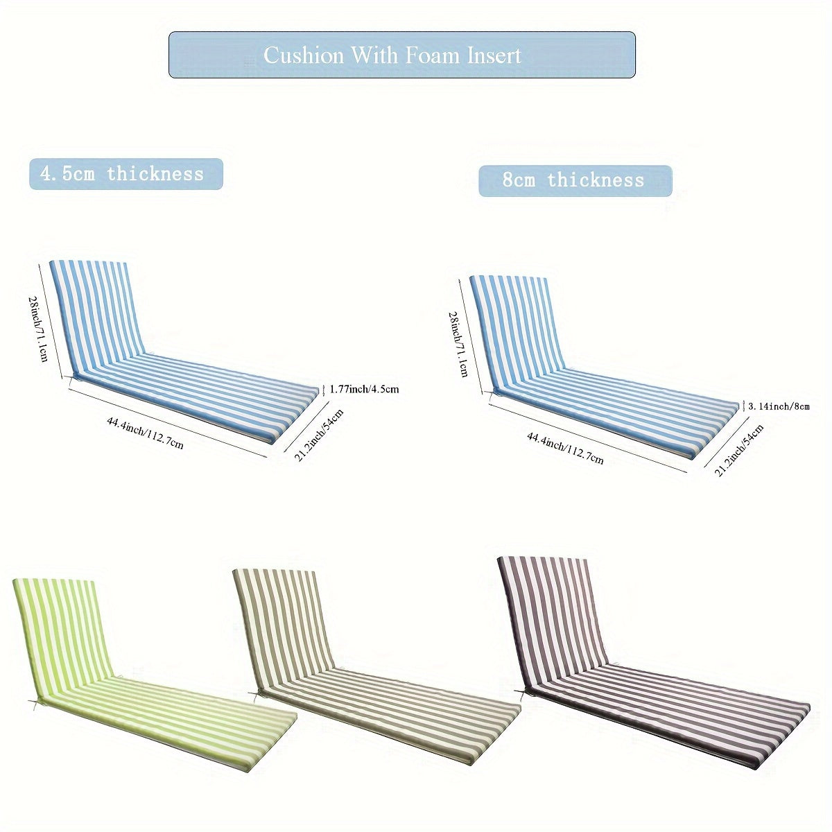 Outdoor Chaise Lounge Cushion, Striped, Waterproof, 72" × 21"