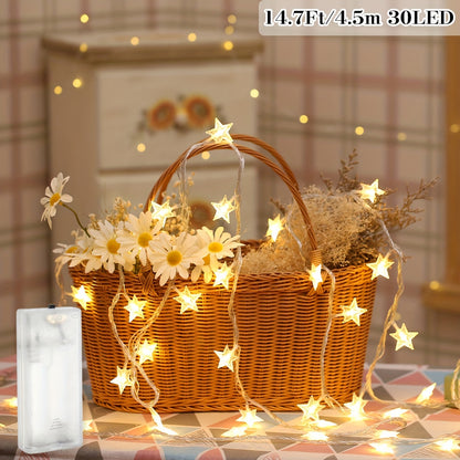 LED Star Fairy String Lights, Battery Powered, Warm White
