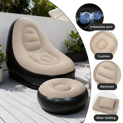 Inflatable Outdoor Lounge Chair & Footstool, Portable, Heavy-Duty