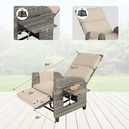 All-Weather Wicker Patio Recliner, Lay-Flat, Footrest & Side Table