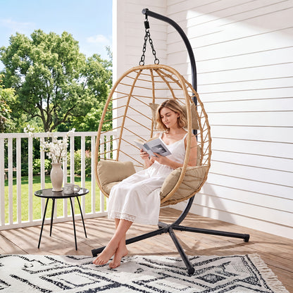 Rattan Wicker Egg Swing Chair with Stand, 350 lbs, Indoor/Outdoor