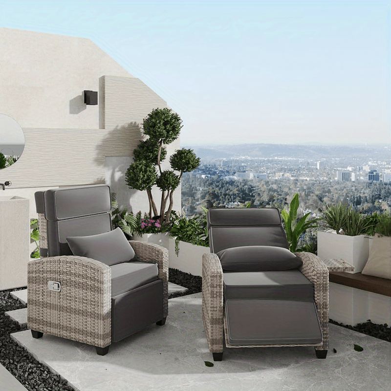 Rattan Patio Recliner, 150° Lay-Flat, Adjustable Footrest, Flip Table