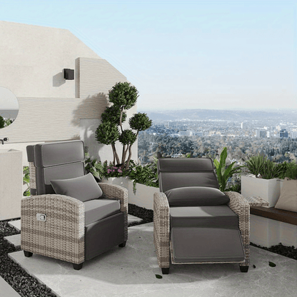 Rattan Patio Recliner, 150° Lay-Flat, Adjustable Footrest, Flip Table