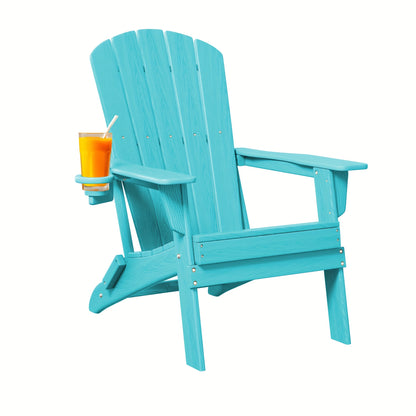 Folding Adirondack Chair, HDPE, All-Weather, Built-In Cup Holder