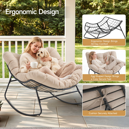 Oversized Papasan Rocking Chair, 450 lbs Capacity, Cushioned