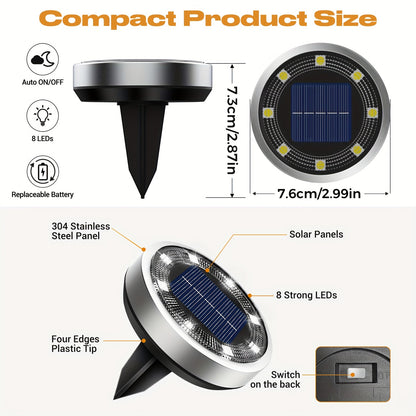 Solar In-Ground Garden Lights, 8 LEDs, IP44, 4–24 Pack