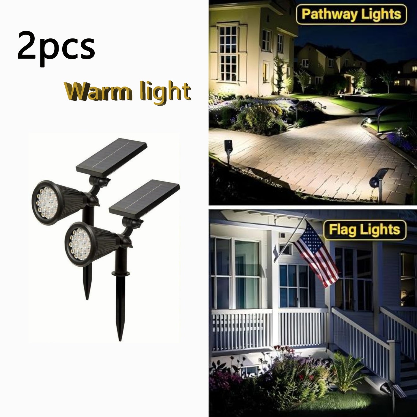 Solar Landscape Spotlights, 18 LEDs, IP44, 3-Level Dimming