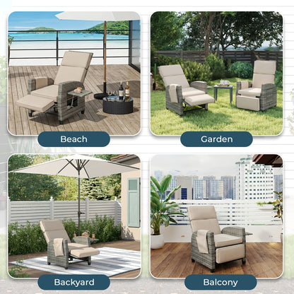 All-Weather Wicker Patio Recliner, Lay-Flat, Footrest & Side Table
