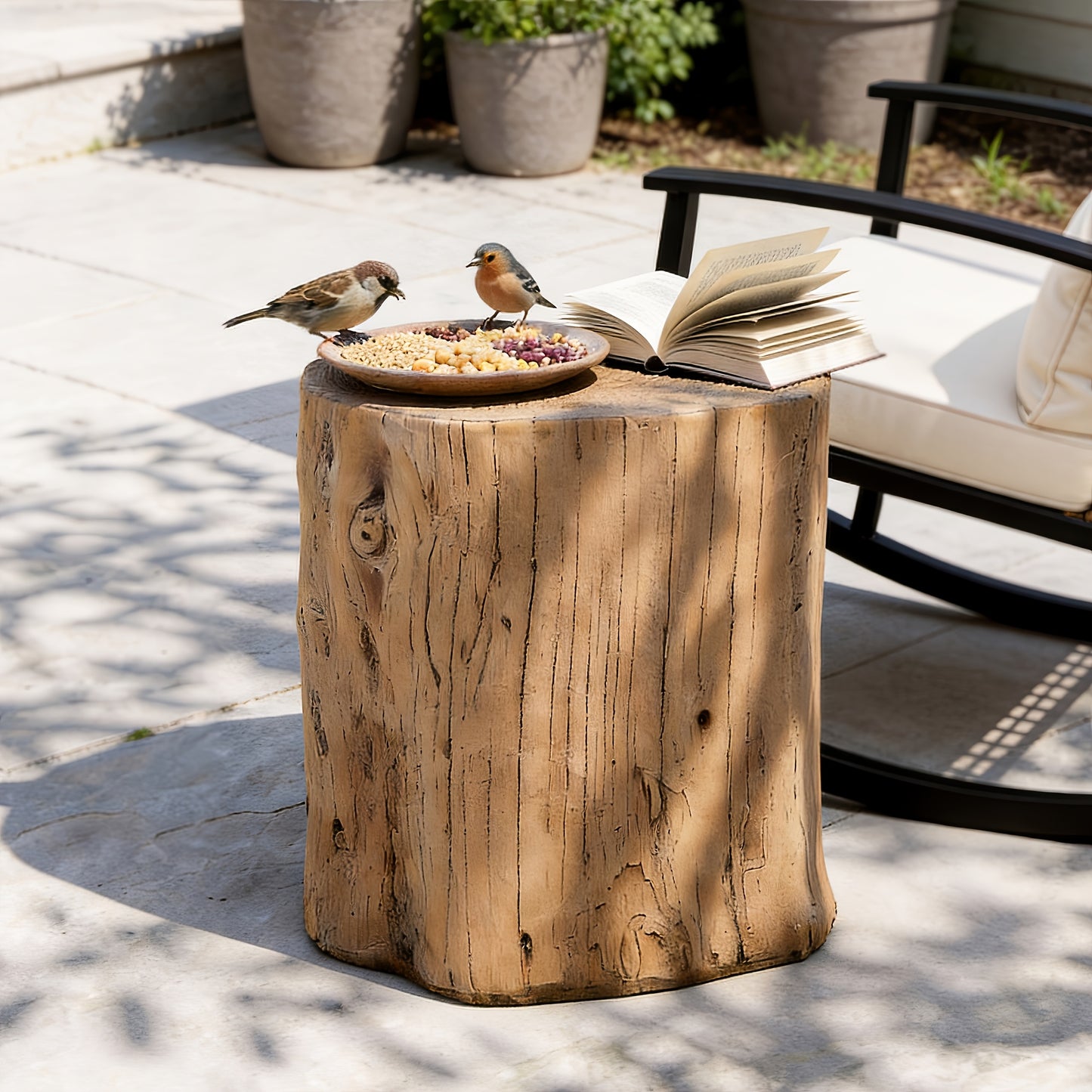 Tree Stump Garden Side Table, 15", Faux Slate, Weather-Resistant
