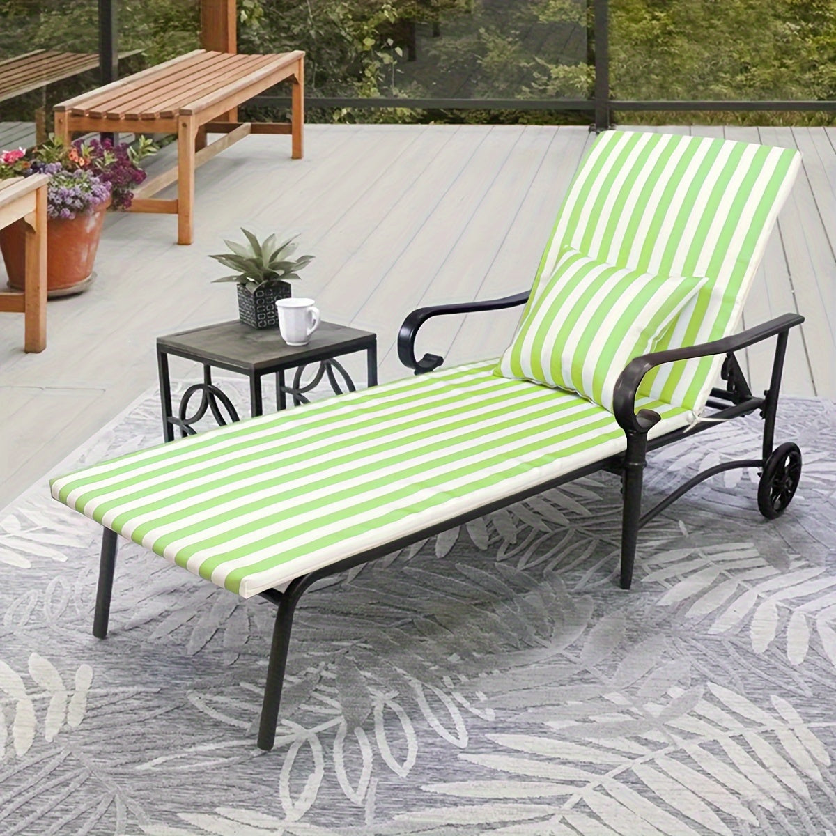 Outdoor Chaise Lounge Cushion, Striped, Waterproof, 72" × 21"