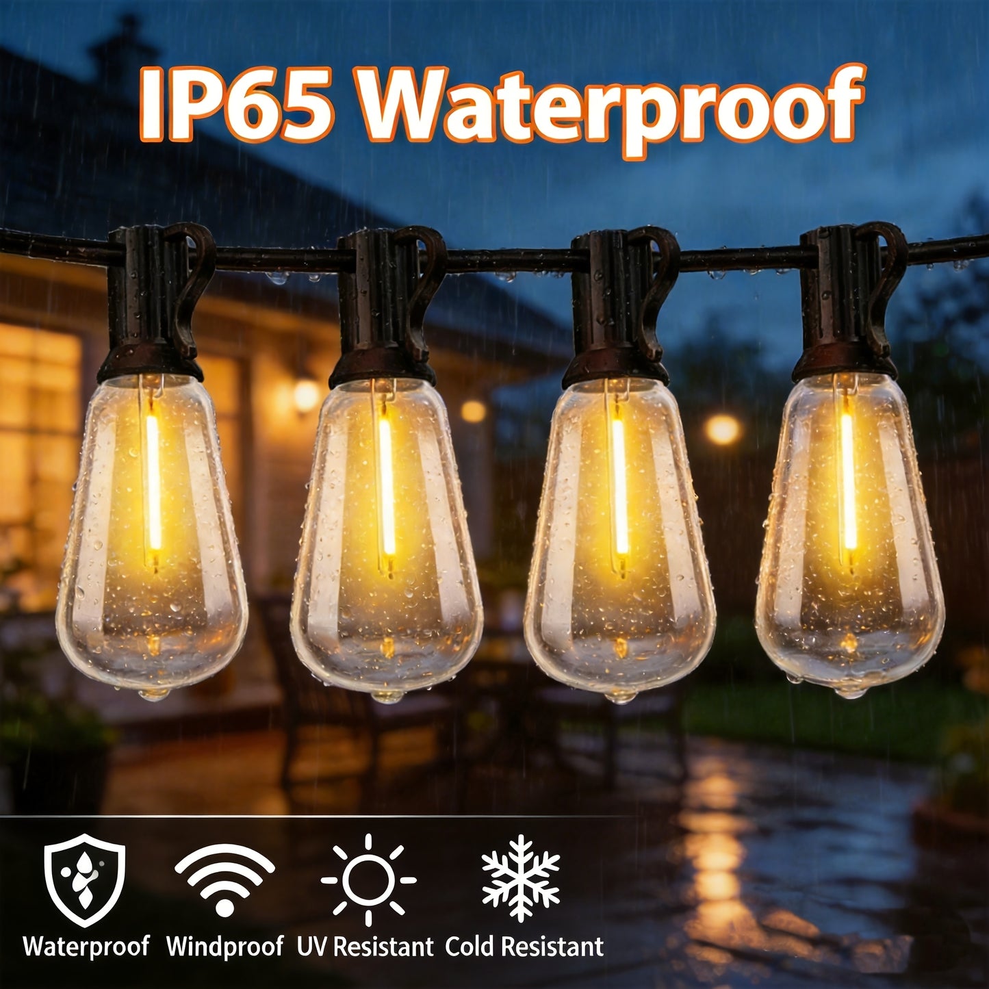 Outdoor LED String Lights with Remote, ST38, Waterproof, 100–200ft