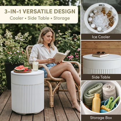 3-in-1 HDPE Outdoor Cooler Side Table, 24-Can Capacity, Portable