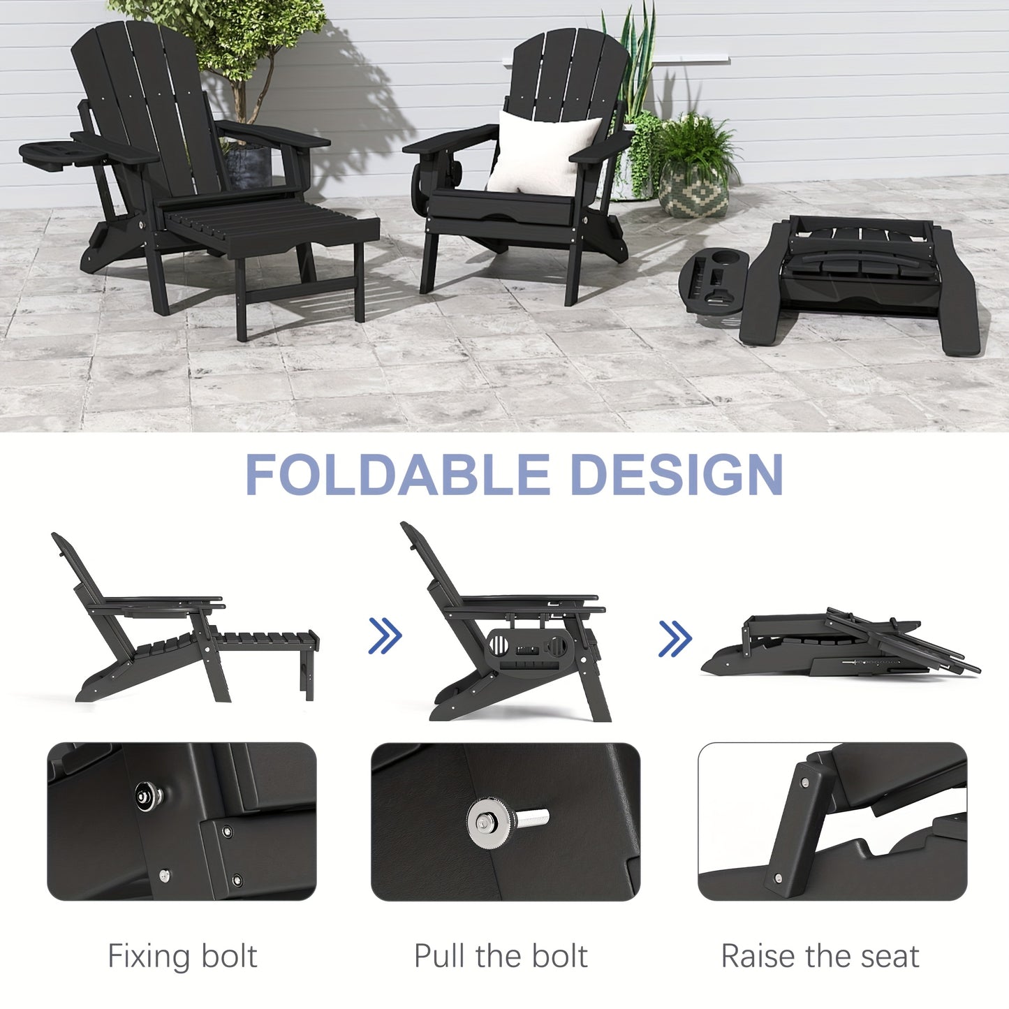 HDPE Adirondack Chair with Ottoman, Adjustable, All-Weather