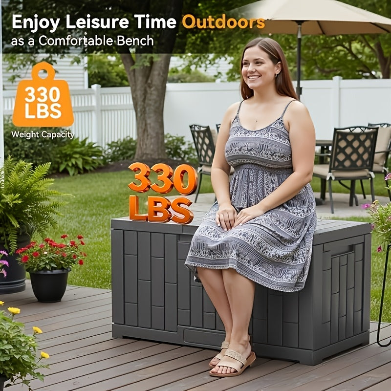 Outdoor Storage Bench, 31–60 Gallon, UV Resistant, Lockable